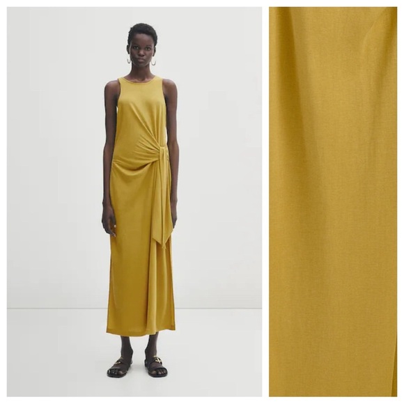 NWT. Massimo Dutti Mustard Halter Midi Dress with Knot Detail. Size XS. - Picture 1 of 8